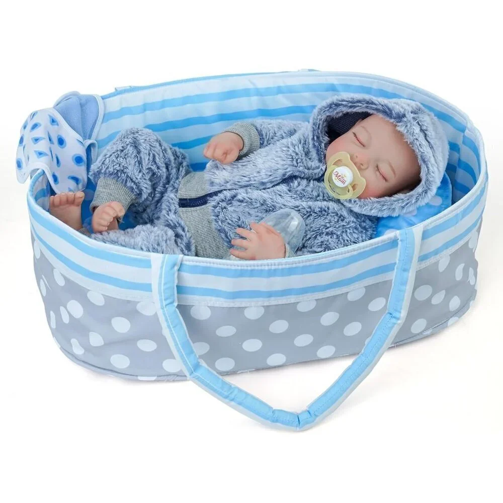 20inch Full Body Vinyl Newborn Baby Dolls Poseable Limbs Leo with bassinet Boy